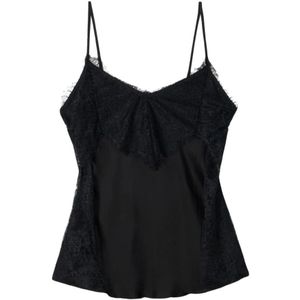 Oltre, Dames, Tops, Zwart, Maat: S Satijn,