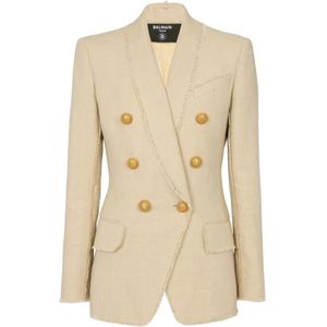 Balmain Casual Linnen Blazer met Shawl Kraag , Beige , Dames , Maat: S