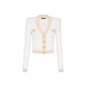 Balmain Beige Witte Cardigan met Gouden Knopen , White , Dames , Maat: M