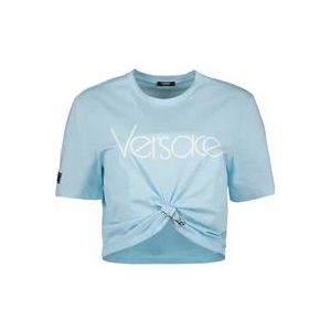 Versace Crop T-shirt 1978 Re-Edition , Blue , Dames , Maat: 2XS