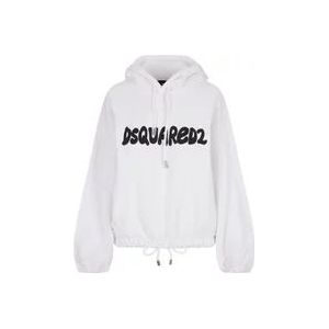 Dsquared2 Witte katoenen hoodie met relaxed fit en logo print , White , Dames , Maat: S