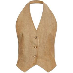 Max Mara - Sauro V-Neck Halterneck Jas - Bruin - Leer