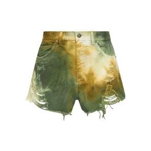Pinko Militair Groene Katoenen Shorts met Slijtage , Multicolor , Dames , Maat: W25
