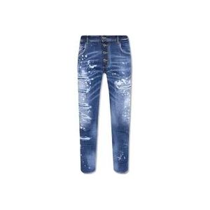 Dsquared2 Skater Blauwe Jeans met Versleten Details en Verfspatten , Blue , Heren , Maat: S
