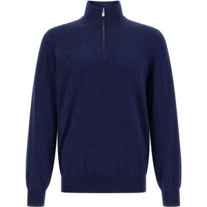 Brunello Cucinelli, Heren, Truien, Blauw, Maat: S Kasjmier,