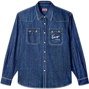 Kenzo, Heren, Overhemden, Blauw, Maat: M Katoen,