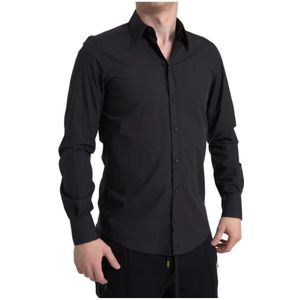 Dolce & Gabbana, Heren, Overhemden, Zwart, Maat: M Katoen,