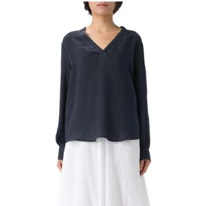 120% Lino, Dames, Blouses & Shirts, Blauw, Maat: M