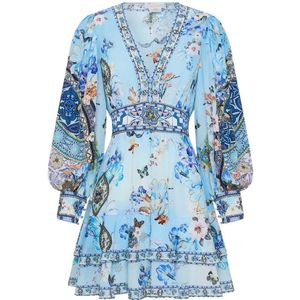 Camilla, Dames, Jurken, Blauw, Maat: S Zijde,