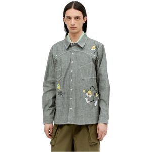 Brain Dead, Heren, Overhemden, Grijs, Maat: M Katoen,