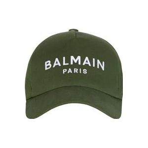 Balmain Katoenen pet met Parijs borduursel , Green , Heren , Maat: ONE Size