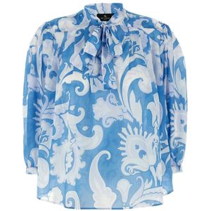 Etro, Dames, Blouses & Shirts, Blauw, Maat: 2XS Katoen,