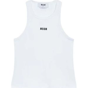 Msgm - Gebreide Top - Wit - Katoen - Zwart Logo