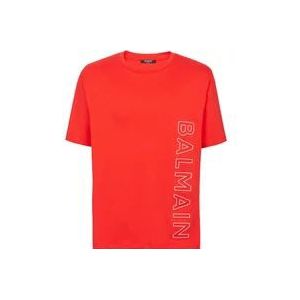 Balmain Geëmbosseerd T-shirt , Red , Heren , Maat: L