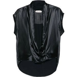 Alberta Ferretti, Dames, Blouses & Shirts, Zwart, Maat: S Satijn,