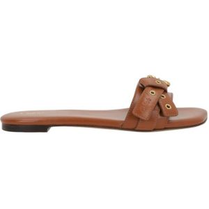 Chloé Bruin leren slide sandalen met Paddington gesp , Brown , Dames , Maat: 36 EU