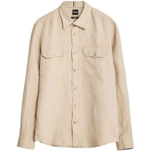 Hugo Boss, Heren, Overhemden, Beige, Maat: XL Linnen,