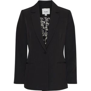 Ichi - Lapel Collar Long Sleeve Blazer - Zwart - 90% Polyester 10% Elastaan