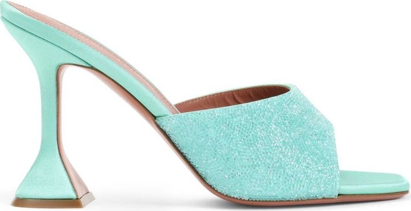 Amina Muaddi - Satin Open-Toe Sandalen - Blauw - Met Kristallen Versieringen