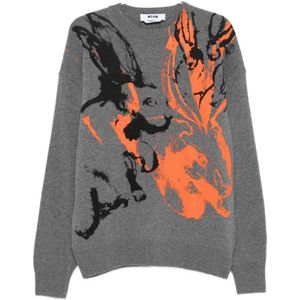 Msgm, Heren, Truien, Grijs, Maat: L Wol,