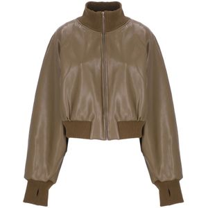 Norma Kamali, Dames, Jassen, Bruin, Maat: S Leer,
