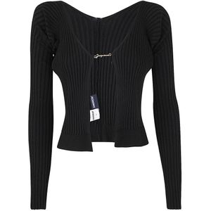 Jacquemus Zwarte Lange Gebreide Cardigan , Black , Dames , Maat: 2XS