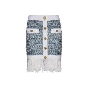 Balmain Blauwe Denim Tweed Rok met Franjes , Blue , Dames , Maat: XS