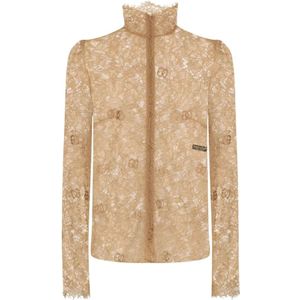 Dolce & Gabbana - Blouse - Blauw - Polyester/Viscose - Hoge Hals