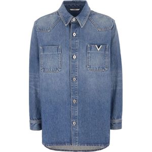 Valentino Garavani, Heren, Overhemden, Blauw, Maat: 2XL Denim,
