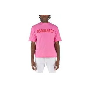 Dsquared2 Losse T-Shirt , Pink , Heren , Maat: L