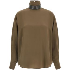 Brunello Cucinelli, Dames, Blouses & Shirts, Bruin, Maat: S Zijde,