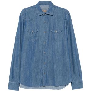 Barba, Heren, Overhemden, Blauw, Maat: XS Denim,