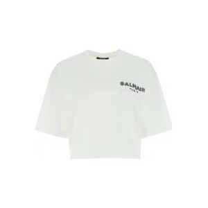 Balmain Oversized Wit Katoenen T-Shirt , White , Dames , Maat: XS