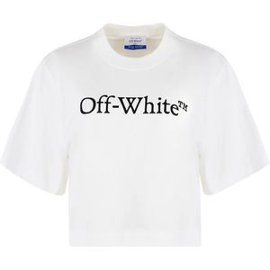 Off White, Dames, Tops, Wit, Maat: L Katoen,