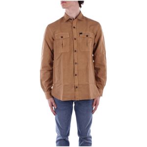 Fay, Heren, Overhemden, Bruin, Maat: M Linnen,