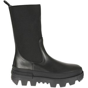 Moncler Leren laarzen met elastische zijinzetten , Black , Dames , Maat: 36 1/2 EU