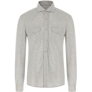 Brunello Cucinelli, Heren, Overhemden, Grijs, Maat: L Katoen,
