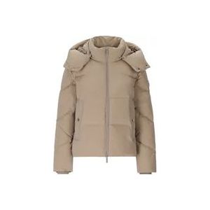 Woolrich Taupe Korte Gewatteerde Jas met Capuchon , Beige , Dames , Maat: S