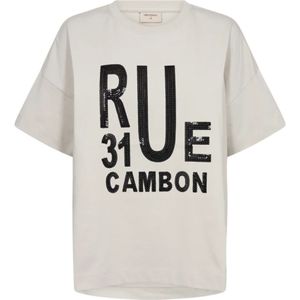 Freequent - T-shirt - Zwart - Katoen - Korte Mouwen - Paillettenborduurwerk