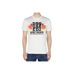 Dsquared2 Surf Beach Wit T-shirt voor Heren , White , Heren , Maat: L