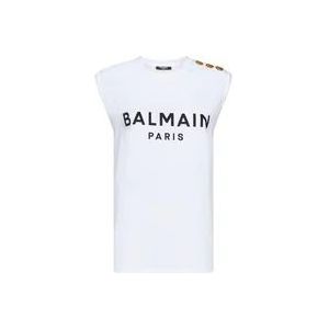 Balmain Stijlvolle Witte Mouwloze T-Shirt , White , Dames , Maat: L