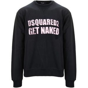 Dsquared2, Heren, Sweatshirts & Hoodies, Zwart, Maat: XL Katoen,