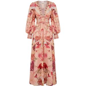 Camilla, Dames, Jurken, Roze, Maat: M Linnen,