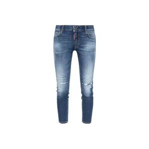 Dsquared2 Blauwe Cropped Twiggy Distressed Jeans , Blue , Dames , Maat: XS