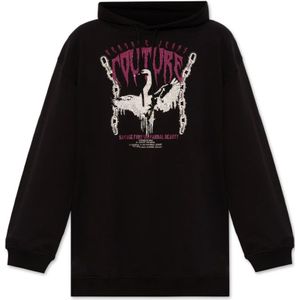 Versace Jeans Couture, Dames, Sweatshirts & Hoodies, Zwart, Maat: XS Katoen,
