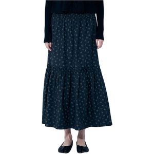 Ganni Bloemen Maxi Rok Gerimpelde Taille , Black , Dames , Maat: M