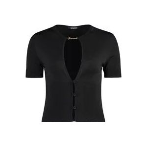 Jacquemus Ribgebreide Viscose Cardigan , Black , Dames , Maat: M