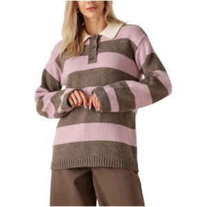 Modström - Pelhammd Stripe Polo - Bruine Gestreepte Trui - Dames