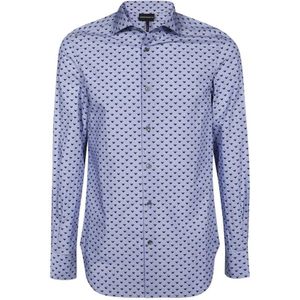 Emporio Armani, Heren, Overhemden, Blauw, Maat: S Katoen,