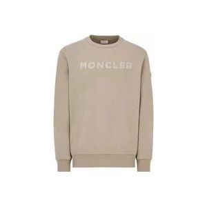 Moncler Beige Logo Sweatshirt Losse Pasvorm Katoen , Beige , Heren , Maat: L